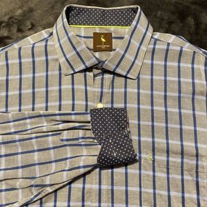 Tailorbyrd Shirt Mens Sz‎ 2XL Blue Gray Stripe Flip Cuff Long Sleeve Preppy